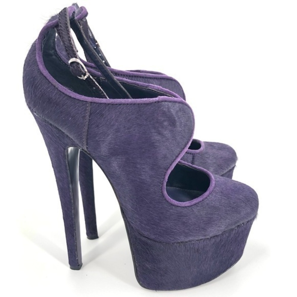 London Trash 7.5 RARE Purple Pony Hair Candy Heels